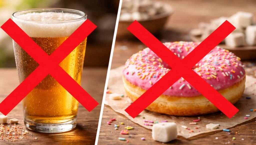 Uric Acid Kaise Kam Karein? Joints Pain Se Chutkara Pane Ka 30 Din Ka Complete Guide (2026) Unhealthy foods like alcohol and sugar that increase uric acid levels.