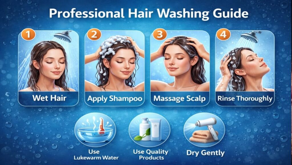 Baal dhone ka sahi tarika: Scalp par shampoo aur tips par conditioner lagana.