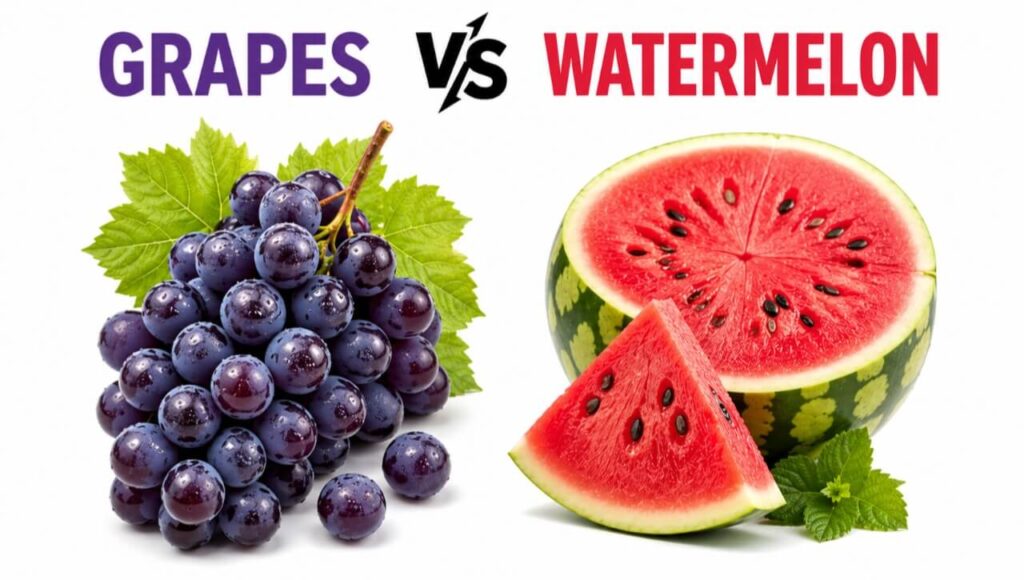 Grapes aur Watermelon ke beech hydration aur nutrition comparison.