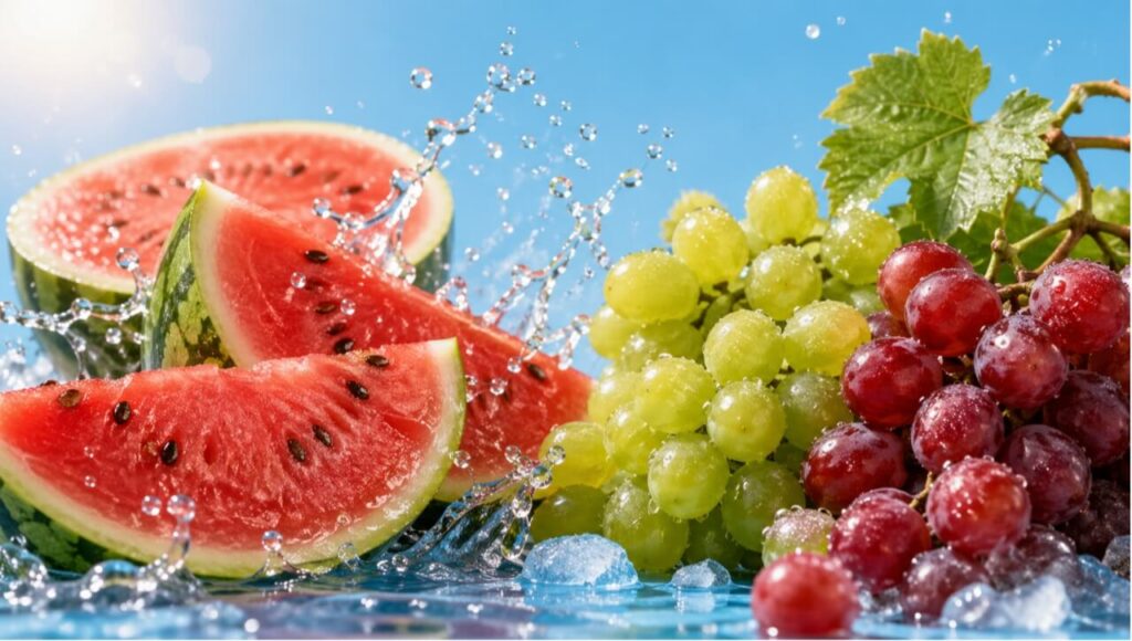 Grapes vs Watermelon comparison for summer hydration, weight loss, and blood sugar management.