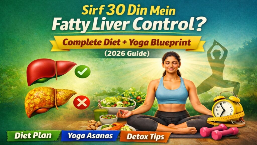 Comparison of healthy liver and fatty liver with 30-day diet and yoga plan tips.