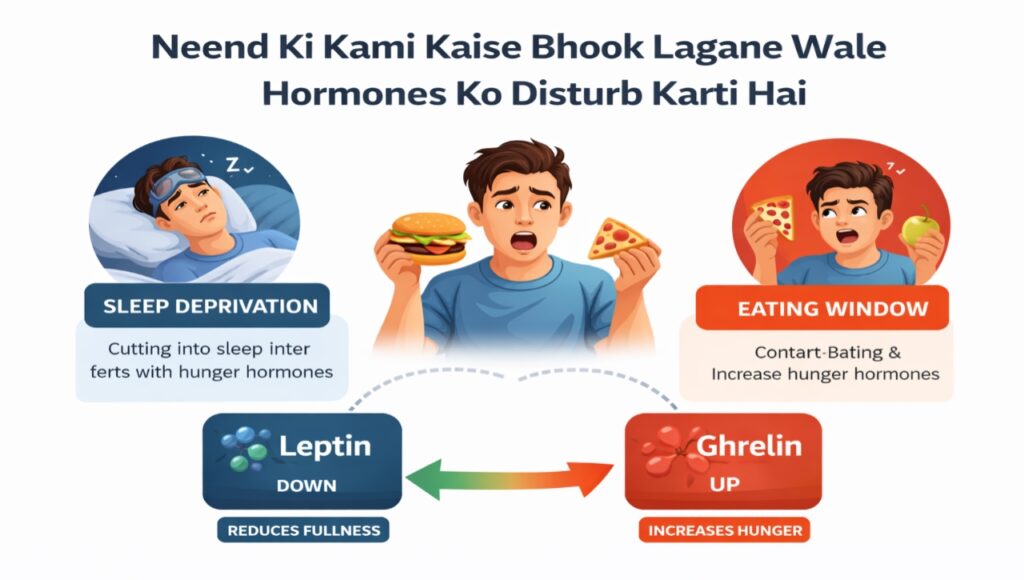 Weight Loss Without Gym:Science + Desi Formula (2026 Updated) Neend ki kami kaise bhook lagane wale hormones ko disturb karti hai.