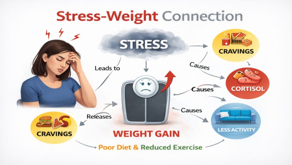 Weight Loss Without Gym:Science + Desi Formula (2026 Updated) Stress aur chinta kaise wazan badhane ka karan banti hai.