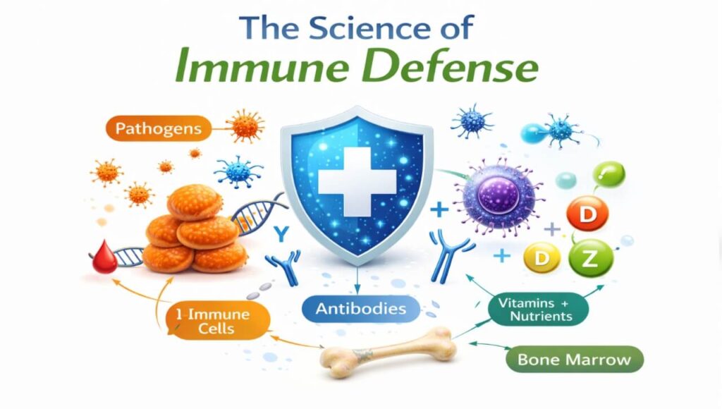 Vitamin C aur antioxidants kaise hamari immune cells (WBC) ko mazboot banate hain.