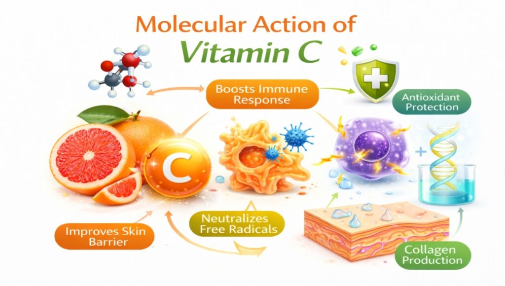 Kaise Vitamin C hamari cells ko protect karta hai aur immunity boost karta hai.